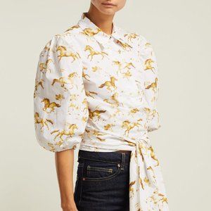 GANNI - Weston equestrian-print waist-tie blouse
